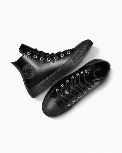 Chuck Taylor All Star Leather Black/Total Eclipse/Black, Angled View