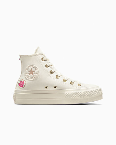 Chuck Taylor All Star Lift Platform Shine Pop Egret/Light Gold/Vapor Violet, Outer Side View