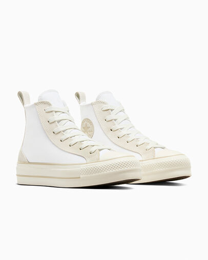 Chuck Taylor All Star Lift Platform Canvas & Suede White/Vaporous Gray/Light Gold, Top and Side View