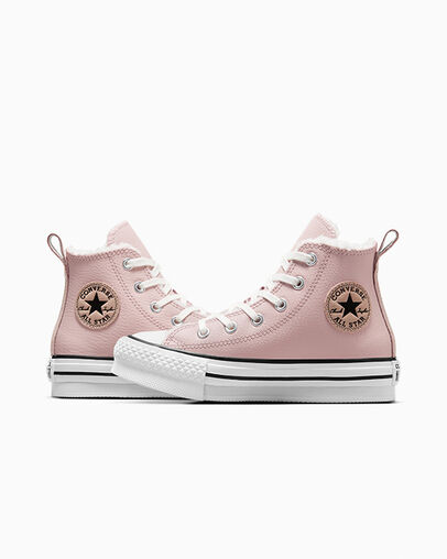 Chuck Taylor All Star Lift Platform Leather & Faux Fur Pink Sage/Vintage White/Black, Detail Angle View
