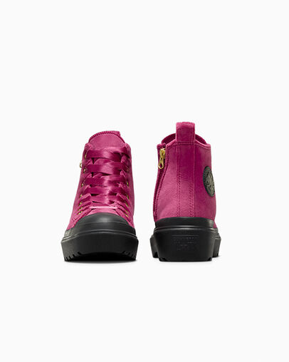 Chuck Taylor All Star Lugged Lift Platform Velvet Legend Berry/Black/Black, Heel View
