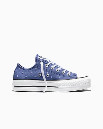 Chuck Taylor All Star Lift Platform Embroidered Stars Indigo Storm/Very Peri Purple/White, Outer Side View