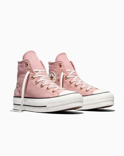 Chuck Taylor All Star Lift Platform Sequin Flowers Petal Pit/Vintage White/Gold, Top and Side View