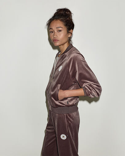 Chuck Taylor Patch Velour Long-Sleeve Track Jacket Pot Hole Plum, Back View