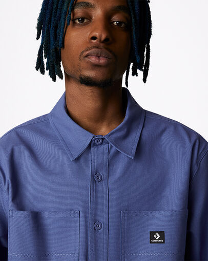 Carpenter Pocket Button Down Shirt Washed Indigo, Detail View