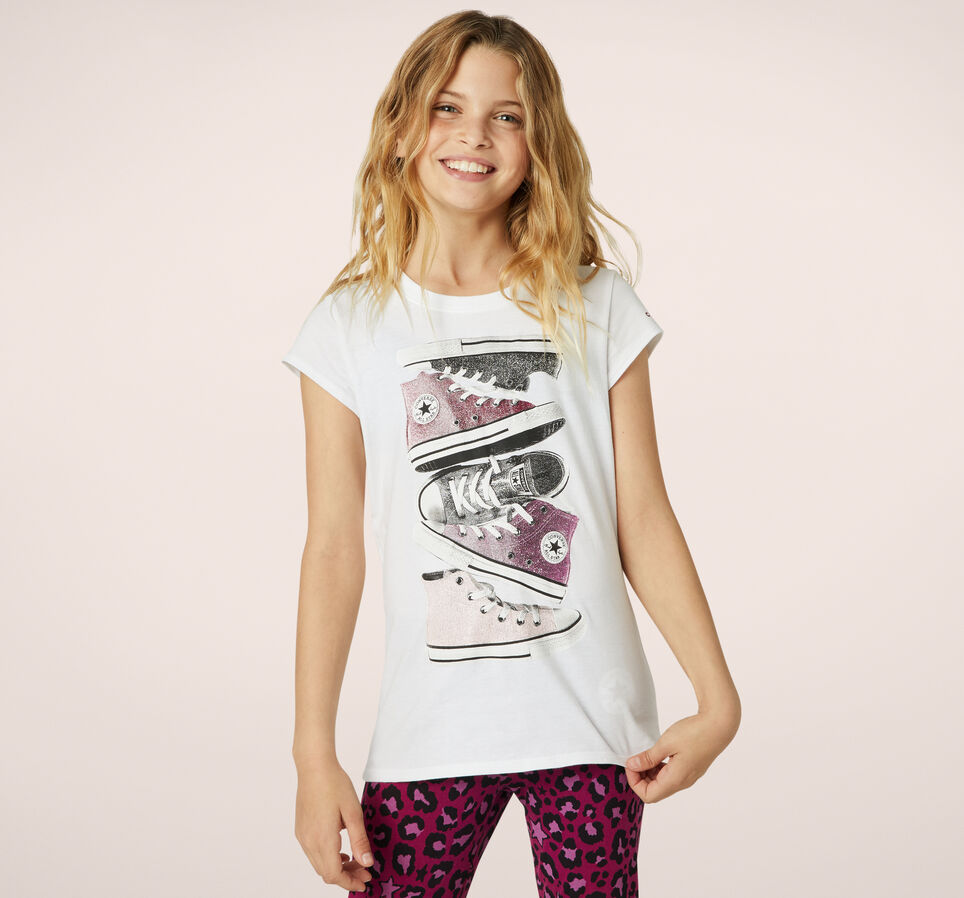 Shiny Sneaker Stack Short Sleeve White