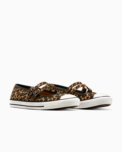 Chuck Taylor All Star Dainty Mary Jane Leopard Suede Incensed/Black/Egret, Top and Side View