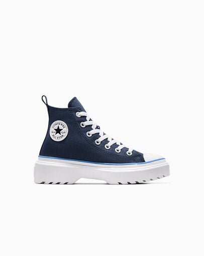 Chuck Taylor All Star Lugged Lift Platform Easy-On Floral Embroidery Navy/Lt Blue /White, Outer Side View