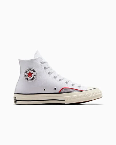 Chuck 70 Canvas & Suede White/ Ghost Town Grey/ Red, Outer Side View