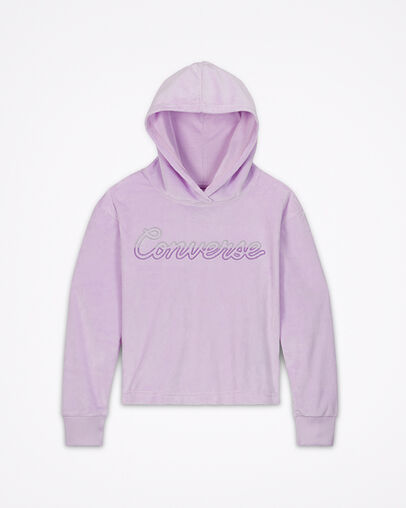 Velour Dropped Shoulder Hoodie Lilac Mist