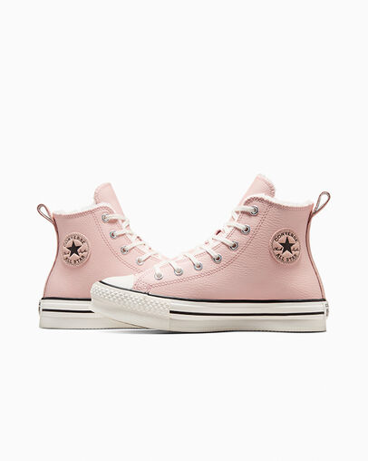 Chuck Taylor All Star Lift Platform Leather & Sherpa Pink Sage/Vintage White/Black, Detail Angle View