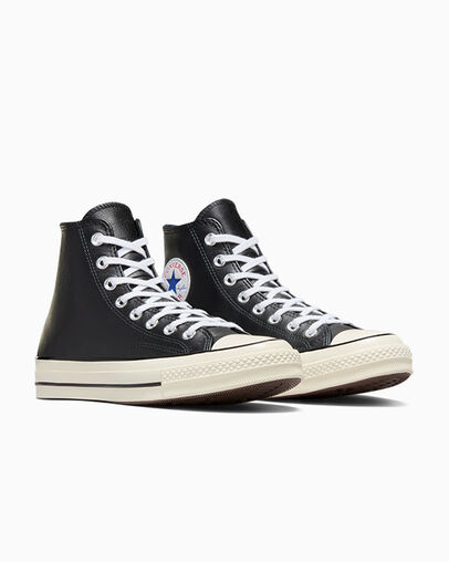 Chuck 70 Leather Black/White/Egret, Top and Side View