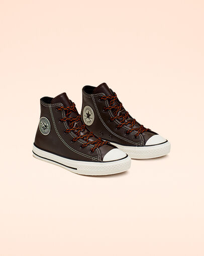 Tumbled Leather Chuck Taylor All Star Velvet Brown/Campfire Orange