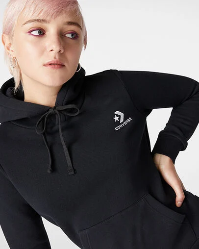 Star Chevron Embroidered Pullover Hoodie Black, Detail View