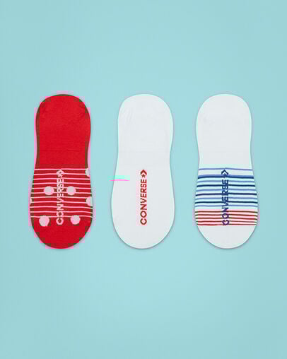 3-Pack Stripe Mix Liner Socks White/Multi/Red, 3/4 View
