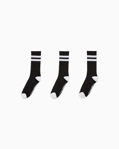 3-Pack Double Stripe Crew Socks Black, Front View
