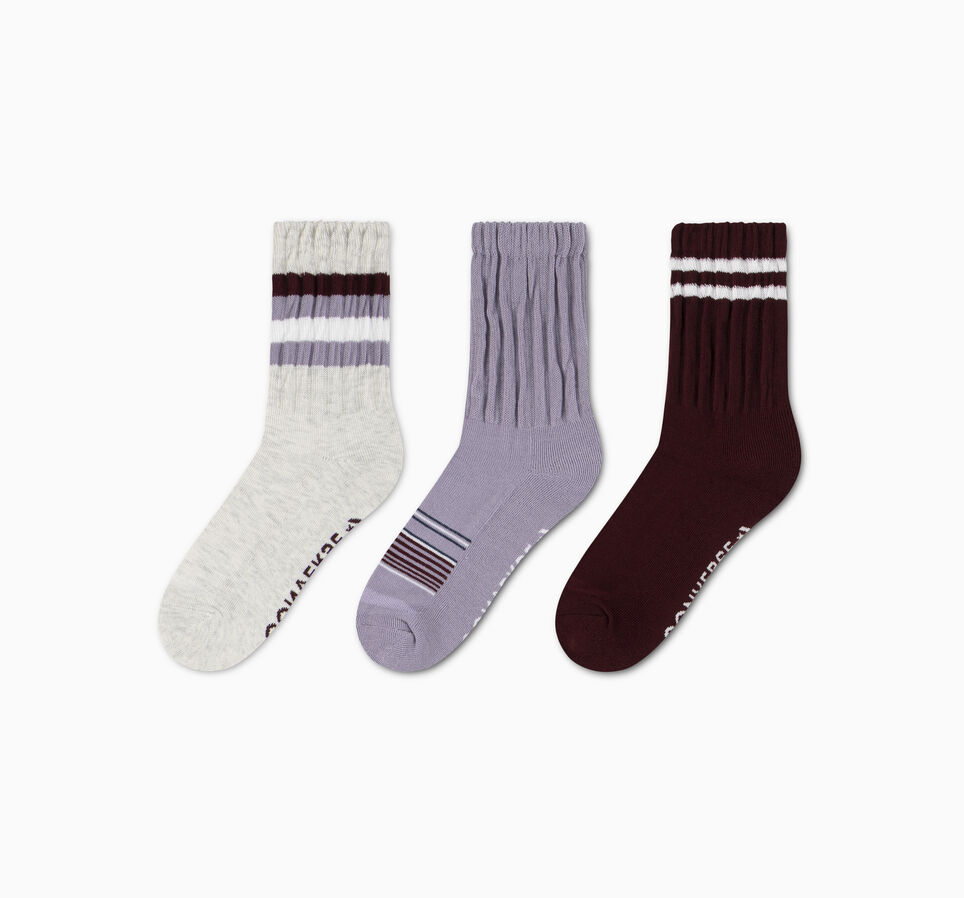 3-Pack Striped Wavy Micro Crew Socks Deep Bordeaux
