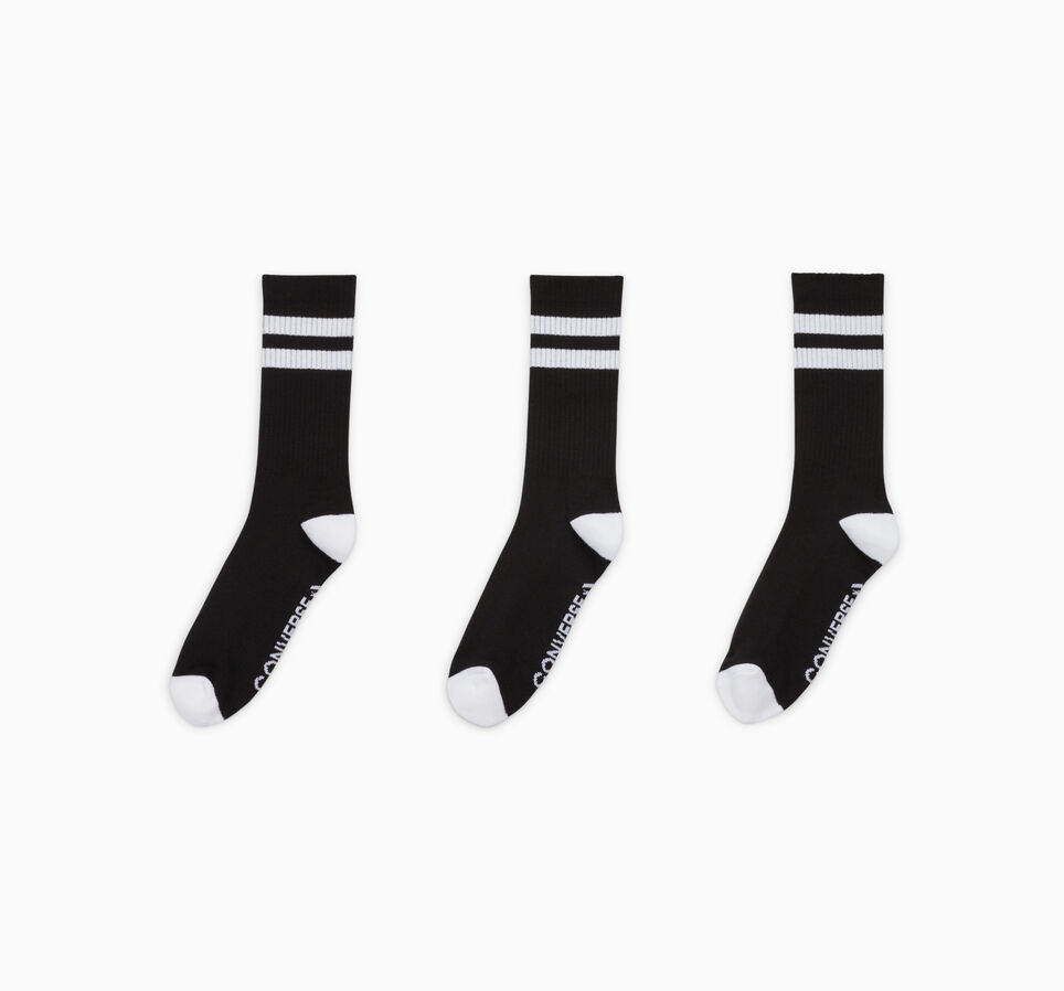 3-Pack Double Stripe Crew Socks Black