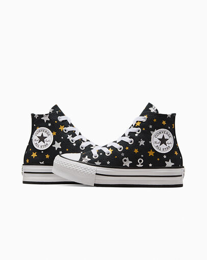 Chuck Taylor All Star Platform Lift Sparkle Black/Silver/Gold, Detail Angle View
