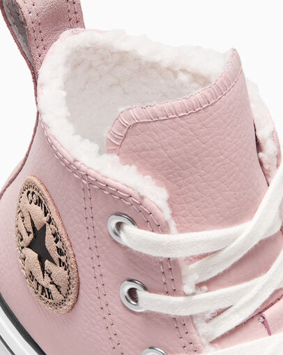 Chuck Taylor All Star Lift Platform Leather & Faux Fur Pink Sage/Vintage White/Black, Detail Angle View
