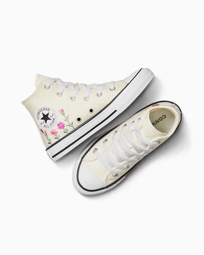 Chuck Taylor All Star Embroidered Florals Egret/Lt Jellyfish Jitter, Angled View