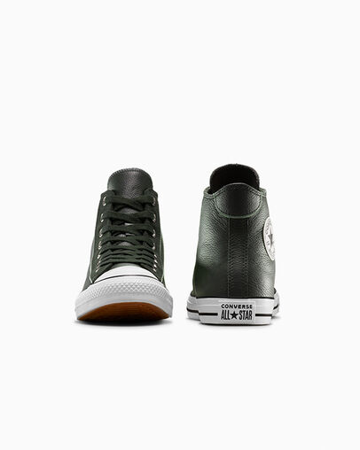 Chuck Taylor All Star Leather & Suede (Wide Width) Dense Canopy/Egret/Black, Heel View