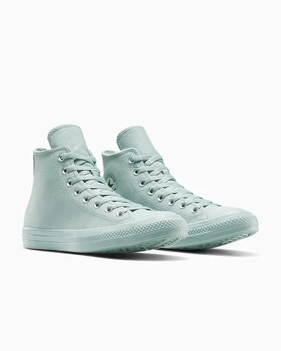 Chuck Taylor All Star Water-Repellent Leather Mountain Teal/Black, Top and Side View