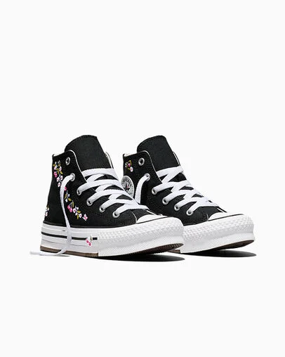 Chuck Taylor All Star EVA Lift Platform Cherry Blossoms Black/White/Black, Top and Side View