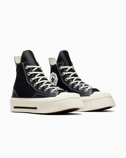 Chuck 70 De Luxe Squared Black/Black/Egret, Top and Side View
