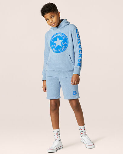 Heathered Chuck Taylor Patch Pullover Hoodie Light Blue Heather, Full Body View