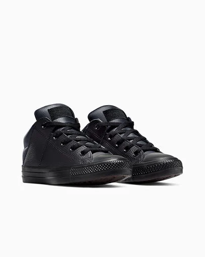 Chuck Taylor All Star Axel Leather Black/Black/Black, Top and Side View