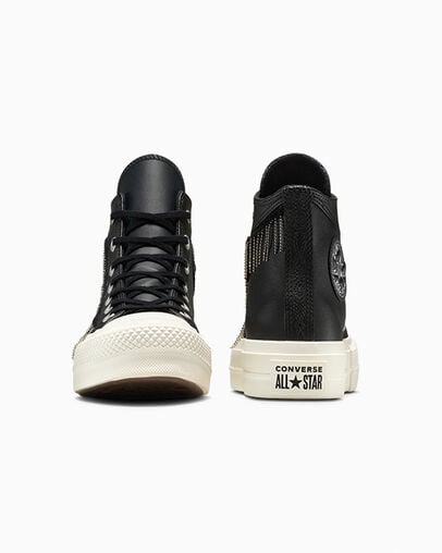 Chuck Taylor All Star Platform Western Glam Black/Egret/Silver, Heel View