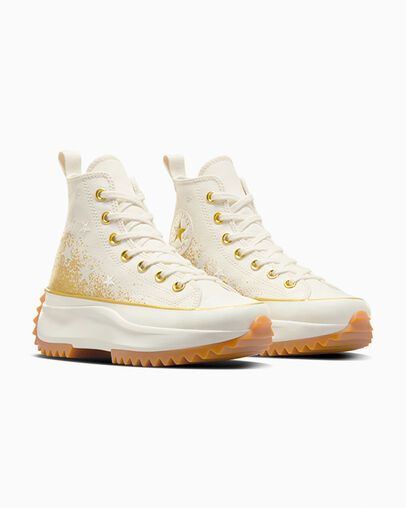 Run Star Hike Platform Gold & Embroidered Stars Vintage White/Vintage White, Top and Side View