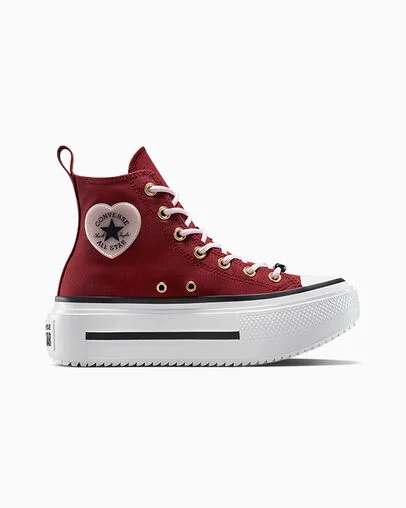 Chuck Taylor All Star Double Stack Platform Heart Charm Deep Bordeau/Sugar Berry/White, Outer Side View