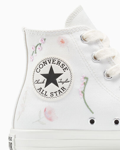 Chuck Taylor All Star Embroidered Flowers Vintage White/Egret/Silver, Detail Angle View
