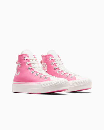 Chuck Taylor All Star Lift Platform Retro Varsity Oops Pink/Oops Pink, Top and Side View