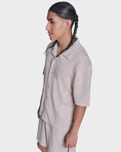 Chev Crochet Short-Sleeve Shirt Classic Ecru, Back View