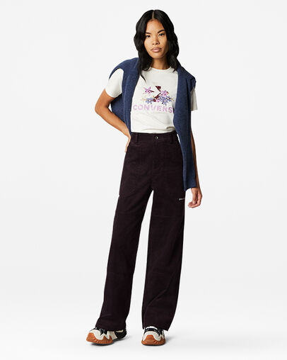 Star Chevron Abstract Flowers T-Shirt Egret, Full Body View