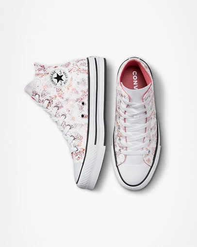 Chuck Taylor All Star EVA Lift Platform Butterfly Shine White/Madder Pink/Black, Top and Side View