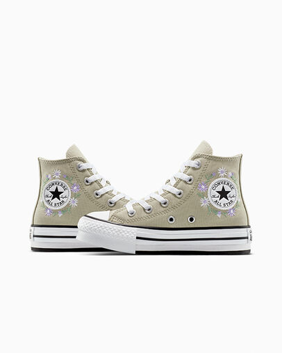 Chuck Taylor All Star EVA Lift Platform Embroidered Florals Pale Surplus/White/Violet Heat, Detail Angle View