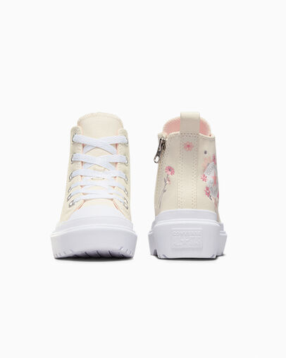 Chuck Taylor All Star Lugged Lift Platform Flowers Easy On Egret/White/Pink Phase, Heel View