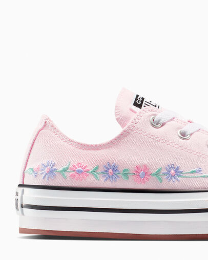 Chuck Taylor All Star EVA Lift Platform Embroidered Florals Sugar Berry/White/Black, Detail Angle View