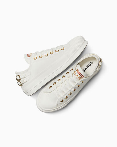 Chuck Taylor All Star Lift Platform Buckle Egret/Egret/Black, Angled View