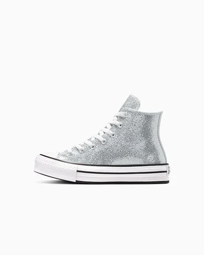 Chuck Taylor All Star Lift Platform Disco Glitter Silver/White/Barely Grey, Inner Side View