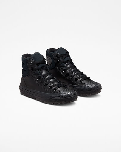 Chuck Taylor All Star Berkshire Boot Leather Black/Black/Iron Grey, Angled View