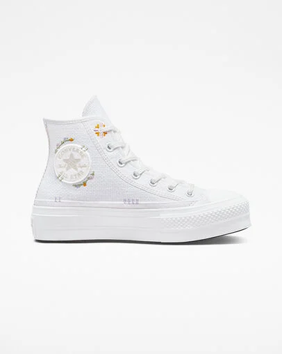 Chuck Taylor All Star Lift Platform Autumn Embroidery White/Moonstone Violet/Mouse, Outer Side View