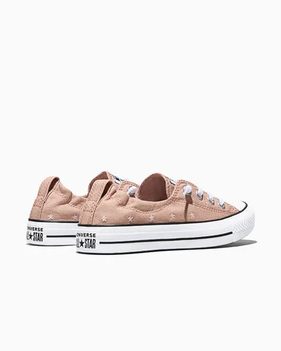 Chuck Taylor All Star Shoreline Embroidered Stars Dried Earth Brown/New Found Bloom Pink/White, Heel View