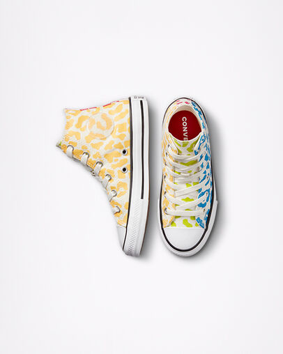 Chuck Taylor All Star Leopard Egret/Kinetic Blue/Citron Zest, Top and Side View