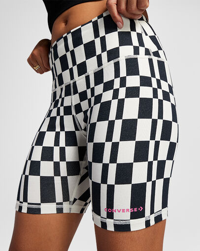 Checkered High-Waisted Bike Shorts Checkerboard, Detail View