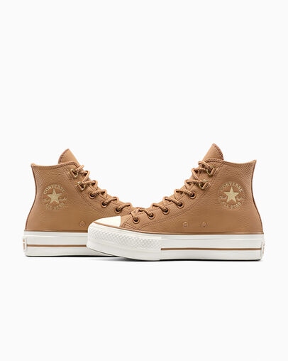 Chuck Taylor All Star Lift Platform Glam Leather Incensed/Egret/Gold, Detail Angle View